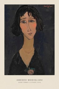 Kunstreproductie Jeune femme a la rose, Margherita (Portrait of a Beautiful Girl) - Amedeo Modigliani, (26.7 x 40 cm)