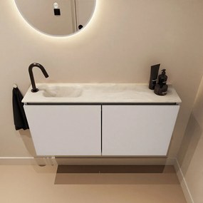 Mondiaz Ture DLux toiletmeubel 100cm linen met wastafel ostra links met kraangat