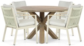 Tuinset Ronde Tuintafel 4 personen 120 cm Aluminium/rope Taupe Coco Sevilla/Sand