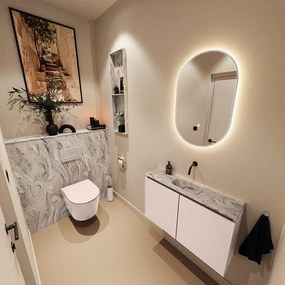 MONDIAZ TURE-DLUX 80cm toiletmeubel Rosee. EDEN wastafel Glace positie midden. Zonder kraangat. TUREDX80ROSM0GLA