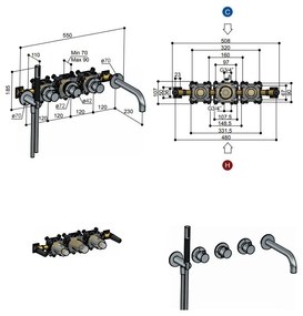 Hotbath Cobber Afbouwdeel Bad Thermostaat 2 stopkranen met uitloop Geborsteld Nikkel CB7072