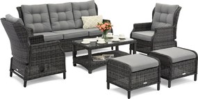 Malaga Coffee 5 antraciet technorattan set met Garden Point poefs