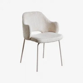 Pakket Van 4 Gemma Gestoffeerde Eetkamerstoelen Met Armleuningen Corduroy Off-white - Sklum