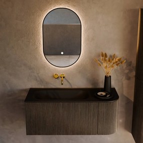 Mondiaz Kurve 105cm badmeubel ronding rechts shadow met 1 lade en deur en wastafel big small links zonder kraangat urban