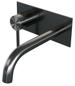 Brauer Gunmetal Edition ColdStart wastafelkraan inbouw gebogen uitloop met achterplaat model A2 gunmetal geborsteld PVD