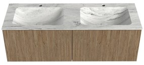 Mondiaz Kurve-dlux 130cm badmeubel dusk met 2 lades en wastafel leaf dubbel 2 kraangaten opalo
