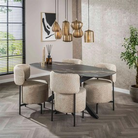 Ovale Eettafel Marmerlook Zwart Goud - 180 X 90cm.