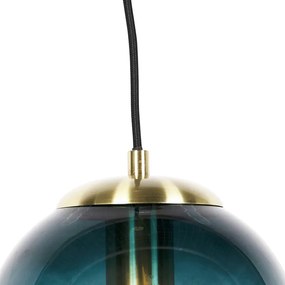 Art Deco hanglamp messing met oceaanblauw glas 20 cm - Pallon Art Deco E27 bol / globe / rond Binnenverlichting Lamp