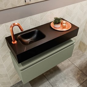 Mondiaz Andor toiletmeubel 80cm army met zwarte wastafel links met kraangat