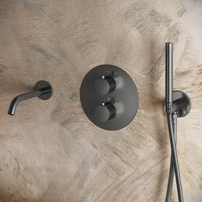 Saniclear Iron Stripes rond inbouw thermostaat met inbouwdeel verouderd ijzer - gunmetal
