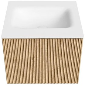 Mondiaz Kurve 50cm badmeubel oak met 1 lade en wastafel grunne midden zonder kraangat