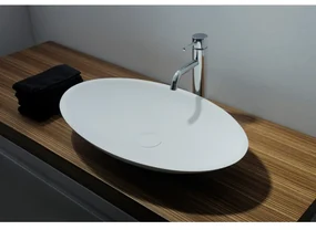 Ideavit Solidjazz opbouw wastafel 60x35x9cm ovaal 0 kraangaten 1 wasbak Solid surface wit 278599