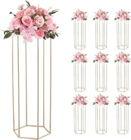 VEVOR Bruidsbloemenstandaard 310x270x800 mm, 10 stuks. Bloemenstandaard met acryl plank en zeshoekige poten, plantenstandaard voor bruiloften, feesten, verjaardagen, thuis, tafeldecoratie, roségoud
