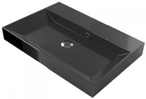 Fontana Kolo wastafelmeubel mat zwart 60cm zwarte wastafel 0 kraangaten met ronde spiegel