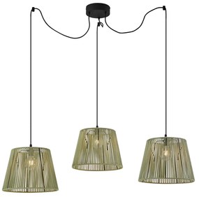 Buiten hanglamp zwart met groene kappen van touw 3-lichts IP44 - Cava Jayla