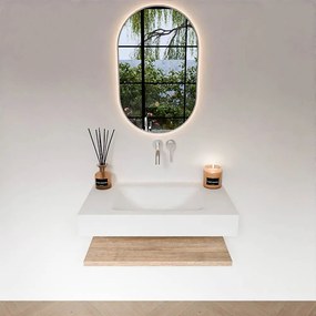Zaro Alan badmeubel 80cm met planchet washed oak en vrijhangende wastafel cloud midden zonder kraangat talc