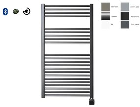 Sanicare electrische design radiator 111,8 x 60 cm. Gun metal BLUETOOTH met thermostaat chroom (rechtsonder) HRABC601118/M