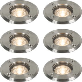 Set van 6 buiten grondspots staal 11cm IP67 - Basic Round