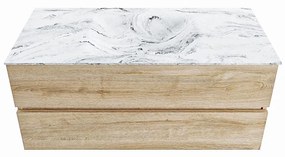 Mondiaz Vica DLux badmeubel 110cm washed oak 2 lades met wastafel glace midden zonder kraangat