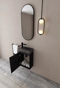 MD Interior Eden toiletmeubel zwart mangohout links met natuurstenen fontein links