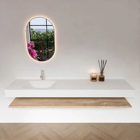 Zaro Alan badmeubel 190cm met planchet washed oak en vrijhangende wastafel cloud links 1 kraangat talc