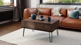 HAIRPIN S-90 Eik Bruin/Zwart Mat - MODERNE KOFFIETAFEL MET OPKLAPBARE TAFEL + OPBERGVAK + PLANK