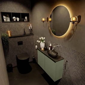 Mondiaz Fowy toiletmeubel 80cm army met zwarte waskom rechts zonder kraangat