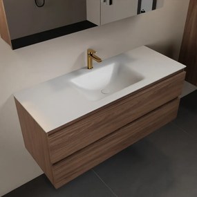 Mondiaz Aivy badmeubel 120cm mocha met wastafel solid surface talc midden 1 kraangat en spiegelkast