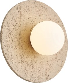 Japandi wandlamp naturel steen rond met opaal glas - Josie