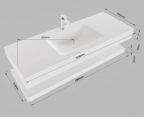 Mondiaz Alan DLux planchet 130cm met wastafel midden zonder kraangat ostra