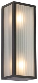 Buiten wandlamp zwart met ribbel glas 2-lichts IP44 - Charlois