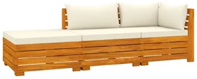 vidaXL 3-delige Loungeset met kussens massief acaciahout