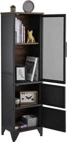 Nancy's Roslindale 2 Opbergkast - Industriële Kast - Kasten - Dressoir - Kast met 4 Planken - 3 Metalen Deuren - 40 x 30 x 140 cm (L x B x H)