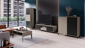 Commode RIMINI K-242, Taupe Beige/Mat Zwart - MODERNE KAST MET LADEN EN GERIBBELDE FRONTEN