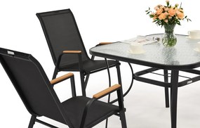 Modena/Bitonto Wood metalen tuinmeubelen voor 4 personen met Garden Point vierkante tafel zwart