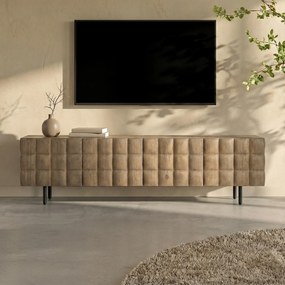 Tv-meubel Mangohout Met Vierkantjes 214 Cm - 214x41.5x54cm.