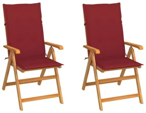 vidaXL Tuinstoelen 2 st met wijnrode kussens massief teakhout
