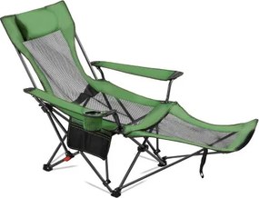 VEVOR Opvouwbare kampeerstoel, relaxstoel met 4 verstelbare standen, relaxstoel met bekerhouder, strandstoel van mesh met hoofdsteun en voetensteun, belastbaar tot 100 kg, voor kamperen in de buitenlucht, groen