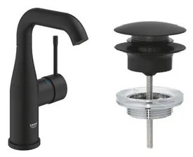 Grohe Essence 1-gats Wastafelkraan - m-size - hoog - afvoergarnituur - push up - phantom black SW901443/SW901517