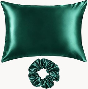 Sierkussensloop en scrunchie Emerald Green van moerbeizijde satijn, 2-delig