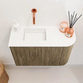 Mondiaz Joya 60cm toiletmeubel ronding rechts dusk met wastafel faye links zonder kraangat talc