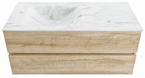 Mondiaz Vica DLux badmeubel 110cm washed oak 2 lades met wastafel opalo links zonder kraangat