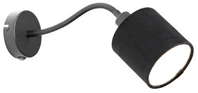 Wandlamp zwart met kap zwart schakelaar en flex arm - Merwe
