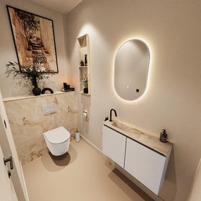 MONDIAZ TURE-DLUX 80cm toiletmeubel Linen. EDEN wastafel Frappe positie links. Met 1 kraangat. TUREDX80LINL1FRA