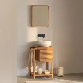 Bradley Teakhouten Badkamermeubelset Onregelmatige In Wit Cement ↔︎40 Cm Fedro & Rechthoekig Met Afgeronde Hoeken En Opbergruimte - Sklum