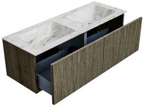 Mondiaz Kurve-dlux 130cm badmeubel shadow met 2 lades en wastafel leaf dubbel 2 kraangaten glace