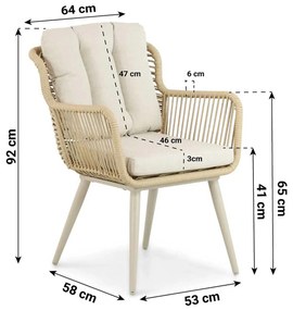Tuinset 4 personen 130 cm Aluminium/wicker Taupe Coco Custa/Montana