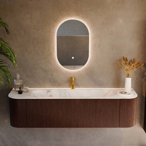 Mondiaz Kurve-dlux 170cm badmeubel ronding links/rechts ruby met 1 lade en 2 deuren en wastafel big large midden 1 kraangat opalo