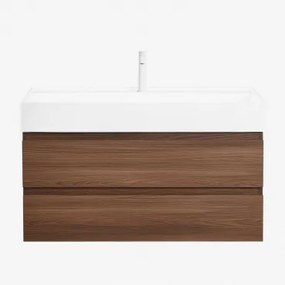 Badkamermeubelset Van Hout En Essenhoutfineer Met Geïntegreerde Wastafel Ona Donker Hout & Spiegelloze & Wit ↑20 Cm Met - Sklum