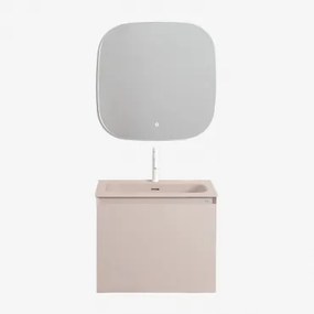 Macrae Zwevend Houten Badkamermeubelset Met Geïntegreerde Wastafel Beige – Linnen & Vierkant Led En Anticondens 75x75 Cm Riben - Sklum